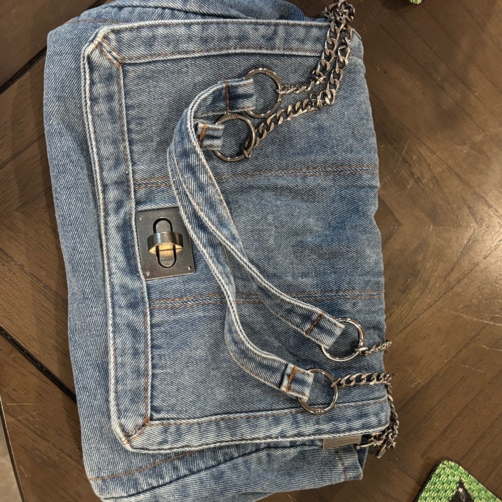 Blue Denim Chain Strap Bag